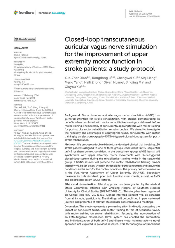 Closed-loop taVNS for the improvement of upper extremity motor function...
