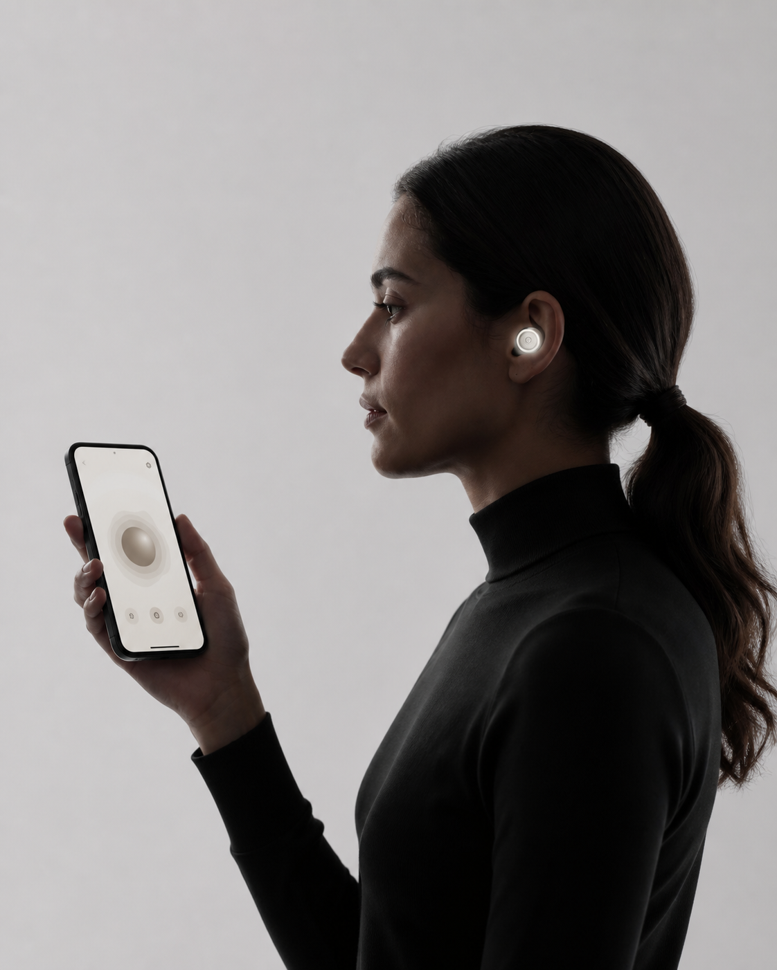 Frau mit Zeno One bei der Nutzung der Begleit-App
