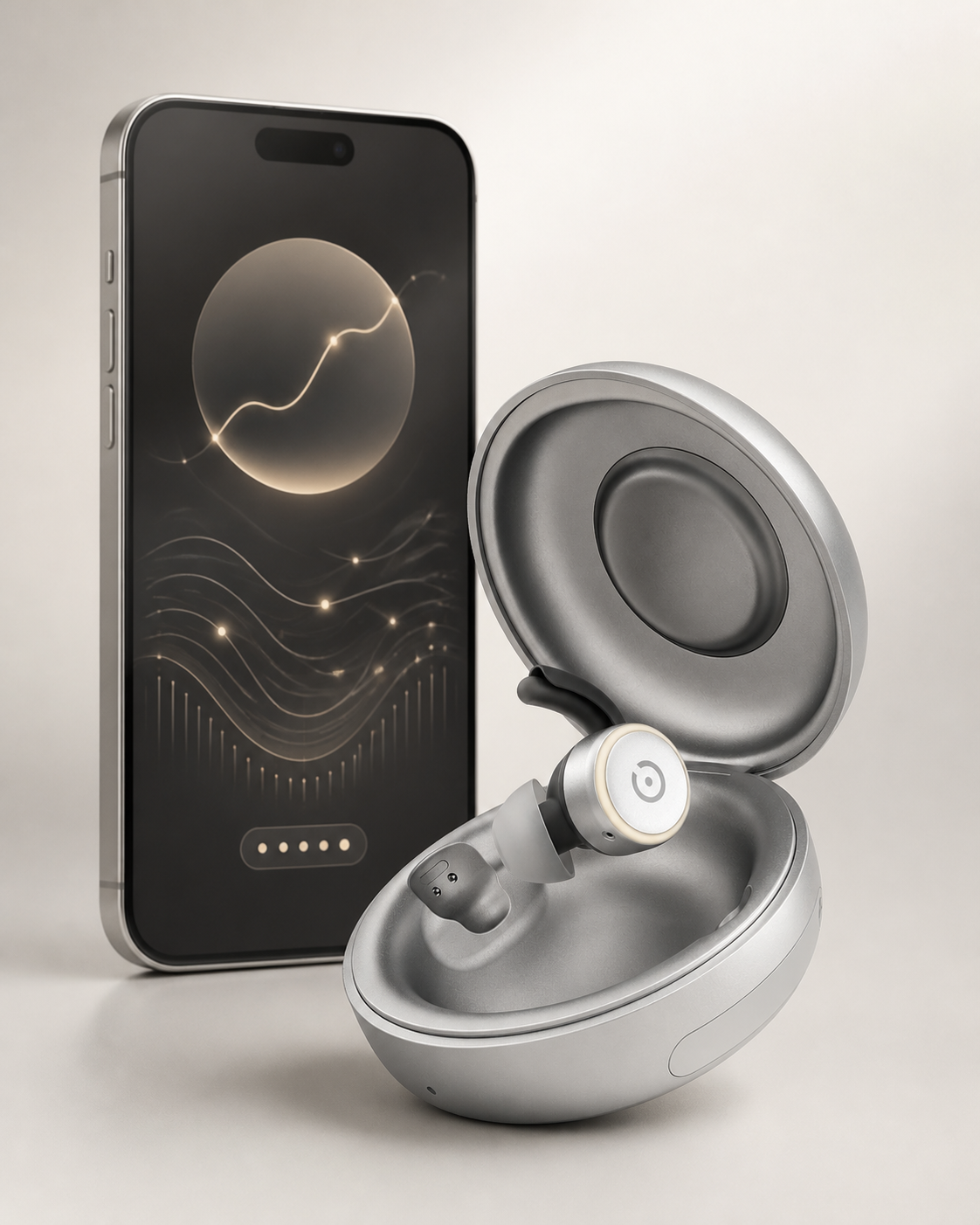 Zeno One neben einem Smartphone mit ausgewerteten physiologischen Mustern